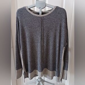 CHARLIE B Ultra Soft Navy Blue and Gray Striped Sweater in XL